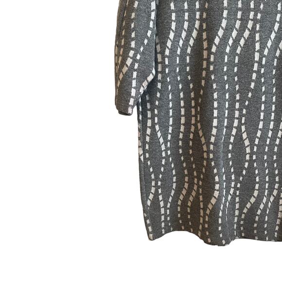 Zara Women Sweater M Gray White Abstract‎ Stripe Tunic 3/4 Sleeve Stretch Cozy - Picture 5 of 7